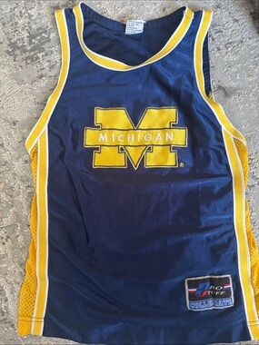 VINTAGE Michigan Kids Navy & Yellow Jersey Tank Top -